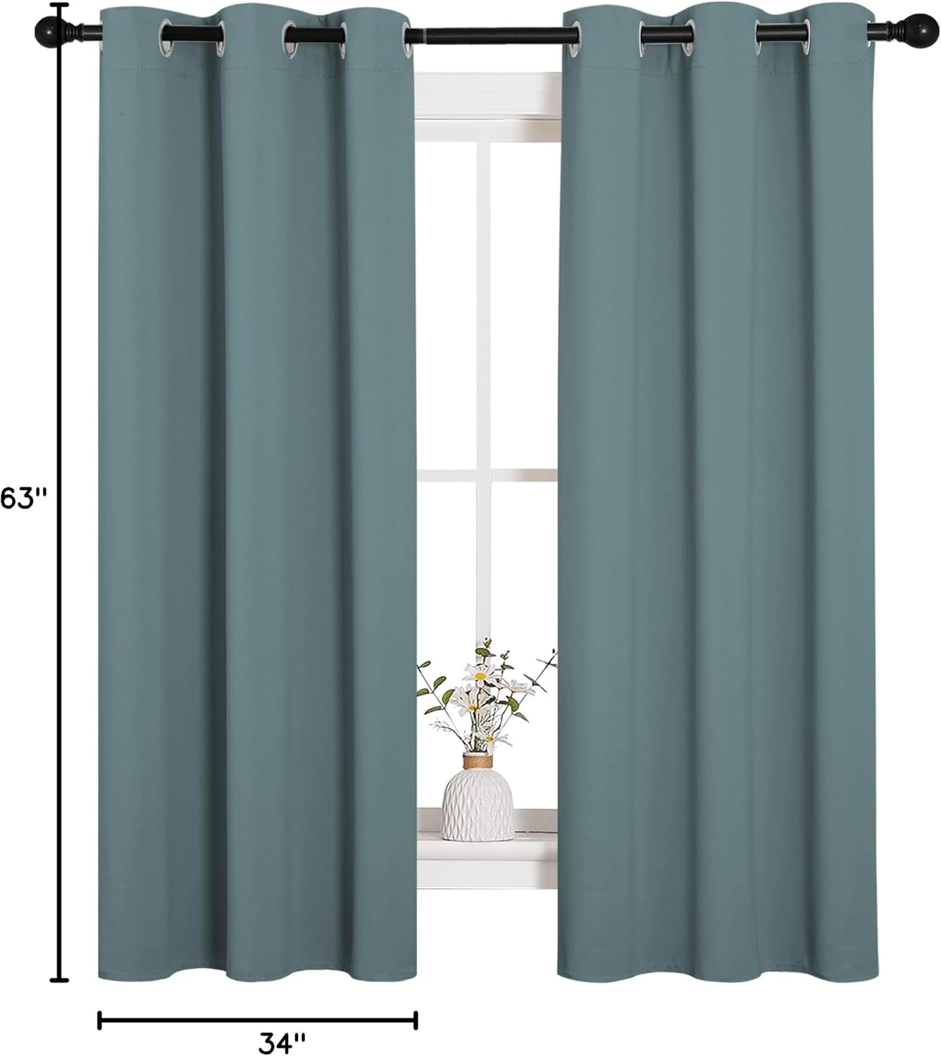 NICETOWN Modern Blackout Curtains - Noise Reducing & Thermal Insulated Drape Panels | Greyish Blue, 2 Panels (W34 x L63-Inch)