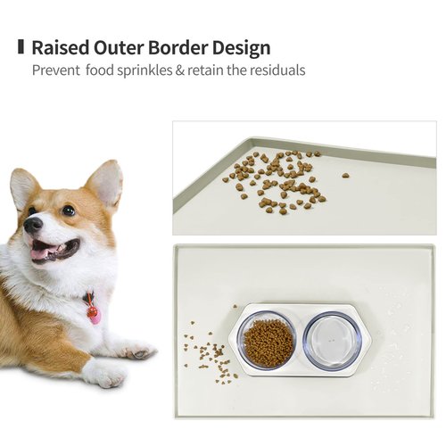 EIOKIT Dog Food Mat,Silicone Waterproof Food Tray,Non Slip Pet Bowl Mats Placemat,0.8" Raised Edge,Suitable for Most Small and Medium Sized Pets,28" x 18"