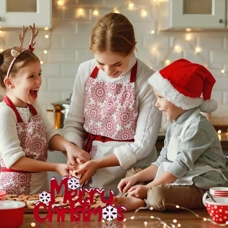 Red Merry Christmas Sign - Freestanding Wooden Tabletop Decor with 3D Snowflakes (Variation: Red)