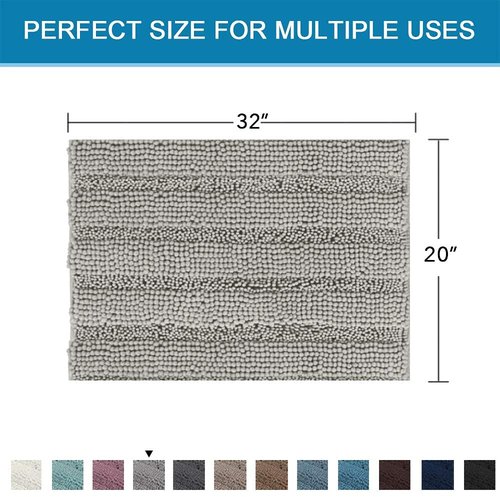 H.VERSAILTEX Bath Rugs for Bathroom Non Slip Bath Mats Extra Thick Chenille Striped Rug 20" x 32" Absorbent Non Skid Fluffy Soft Shaggy Washable Dry Fast Plush Mat for Indoor, Bath Room, Tub - Dove