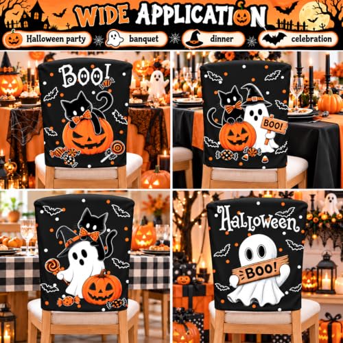 Halloween Chair Back Covers 4-Pack Black Cat Ghost Pumpkin Decor