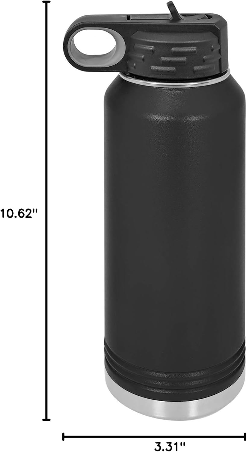 Polar Camel 32 Oz Stainless Steel Water Bottle - Flip Top Lid & Straw | Black Color