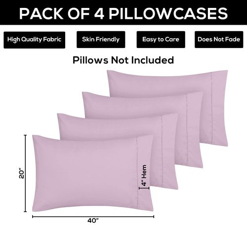 Utopia Bedding King Pillow Cases - 4 Pack - Envelope Closure - Soft Brushed Microfiber Fabric - Shrinkage and Fade Resistant Pillow Covers King Size 20 X 40 Inches (King, Lavender)
