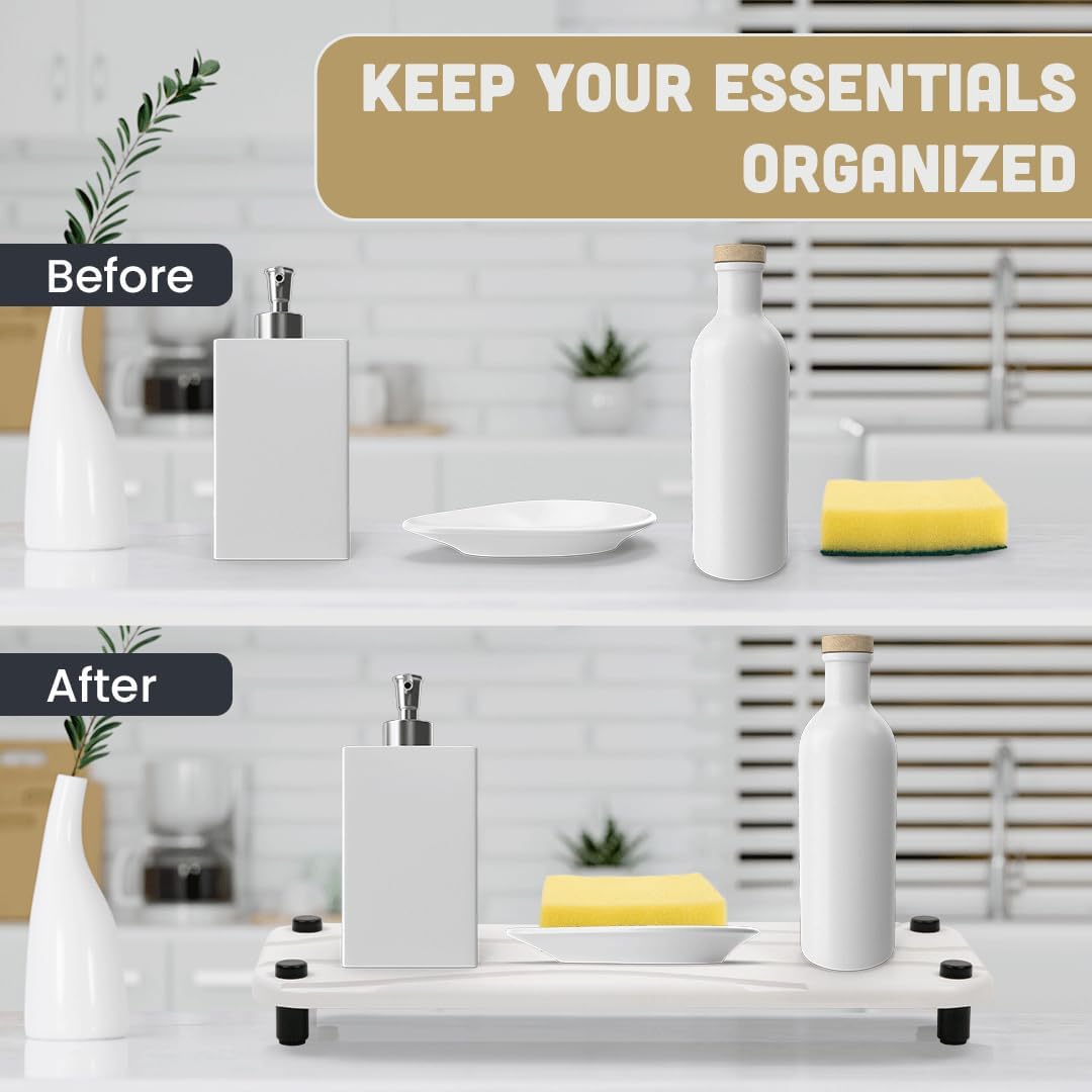 Skiennix 2pc Stone Drying Tray - Diatomite Sink Caddy & Organizer - Water Absorbing Bathroom Mat (White)
