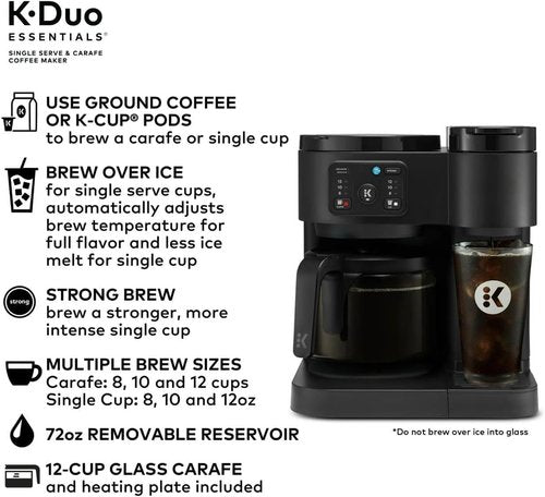 K-Duo Essentials Coffee Maker - Hot & Iced Dual Brew System with Large Glass Carafe