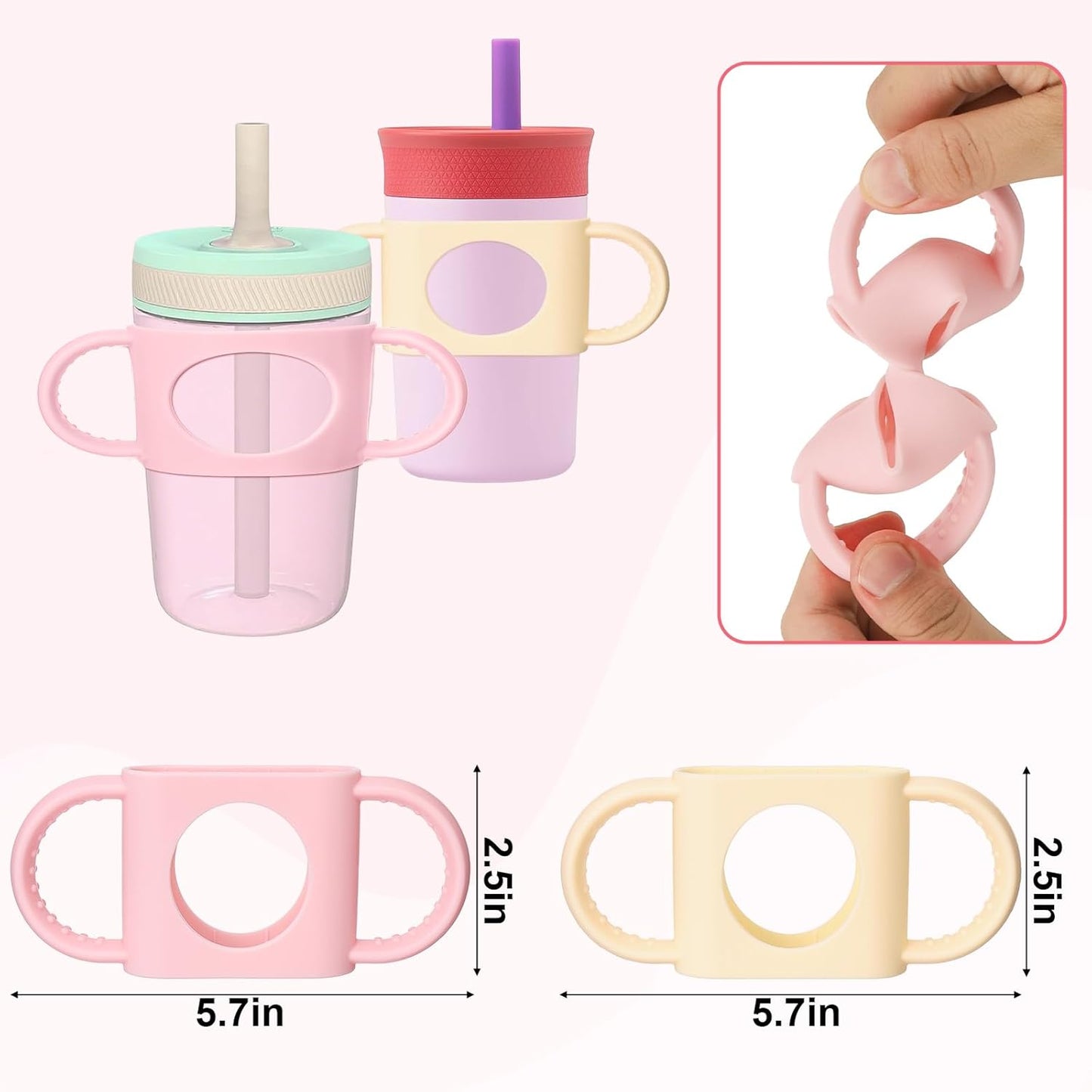 Mity Rain Cup Grip - Silicone Dual-Handle for Owala, Zak, and Stanley Toddler Cups | Beige & Pink