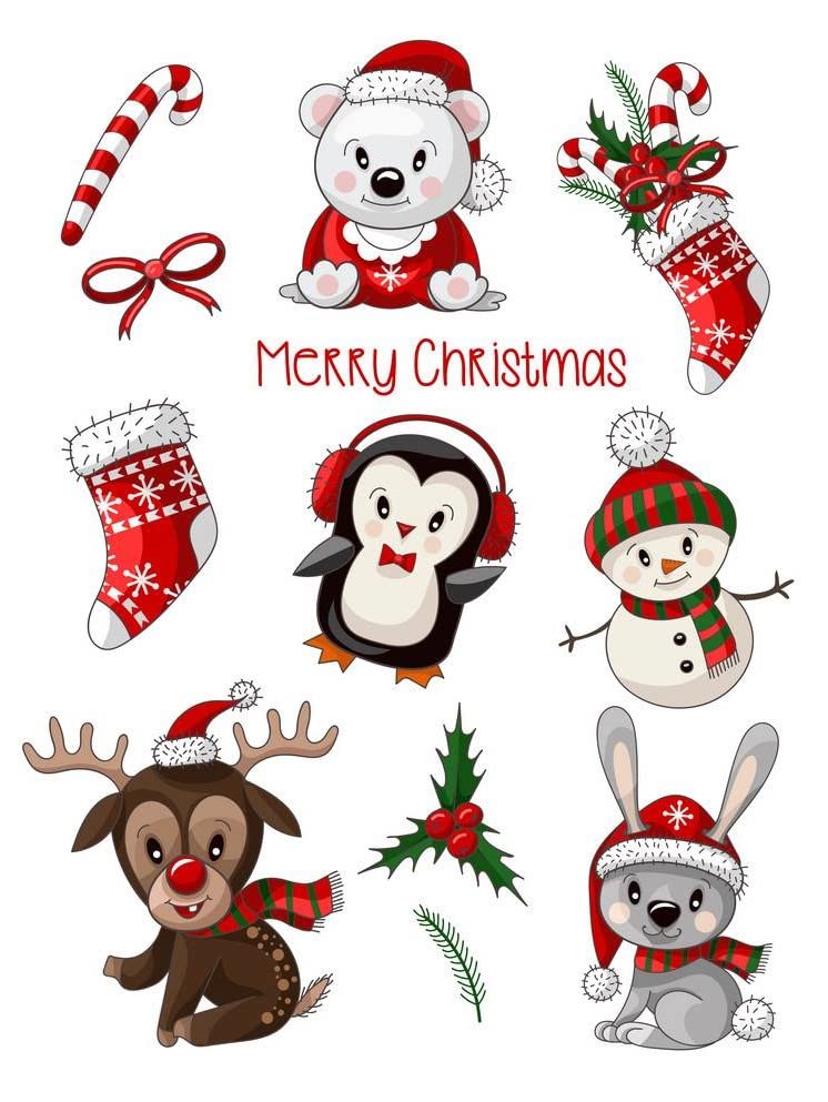 12 Pcs Christmas Sticker Set - Removable Xmas Decals for Yeti Cup, Laptop, Car Bumper | Variation C