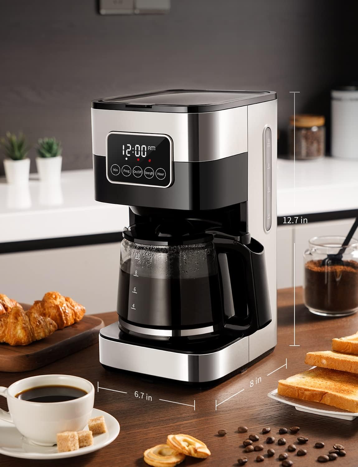 SHARDOR 10-Cup Coffee Maker - Programmable Drip Machine with Auto Shut Off & Permanent Filter - Silver