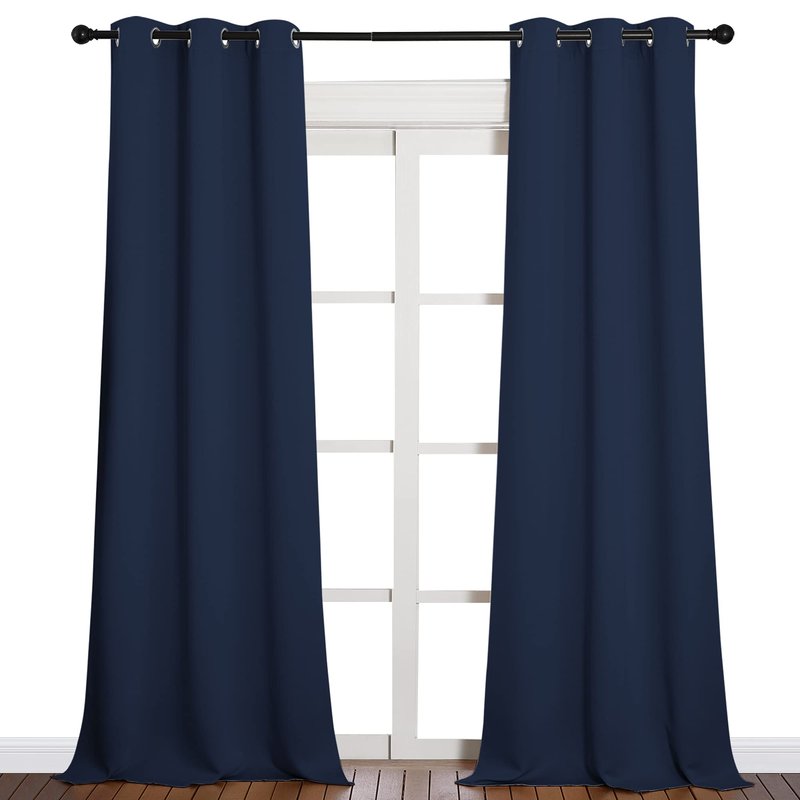 NICETOWN Window Drapes Long Curtains - Living Room Panels Grommet Top Window Treatment for Hall & Guest Room (Navy, 42 inches Wide x 90 inches Long, 2 Pieces)