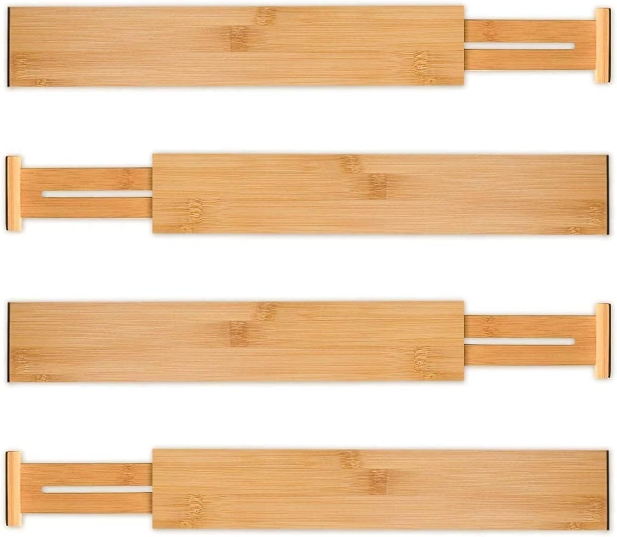 Utoplike Bamboo Drawer Dividers - Adjustable 4-Piece Set for Kitchen & Home Organization