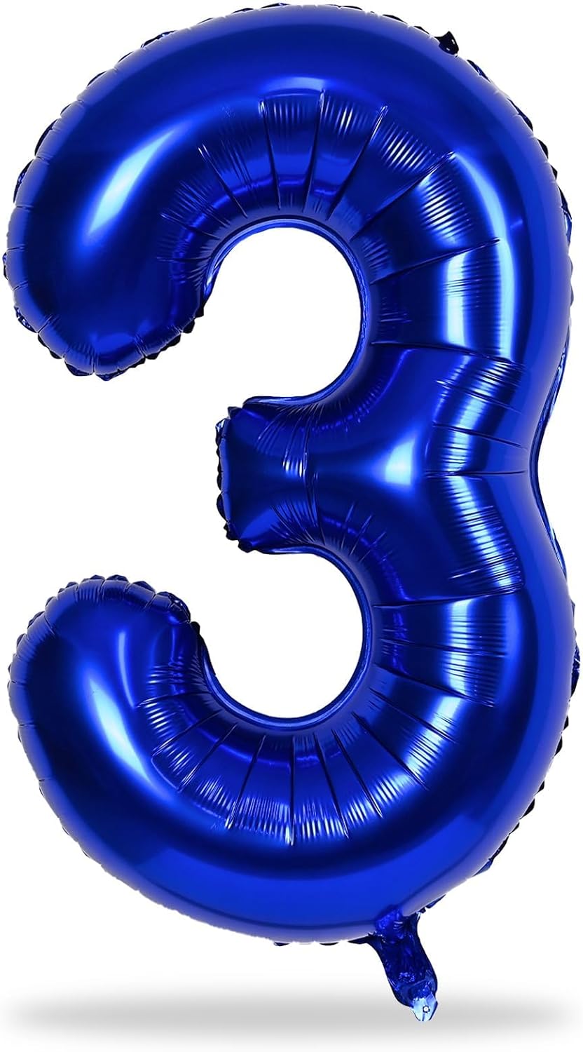 Skiennix Navy Blue Number 3 Balloon - 40In Self-Inflating Foil Balloon for 3rd Birthday Party Decorations