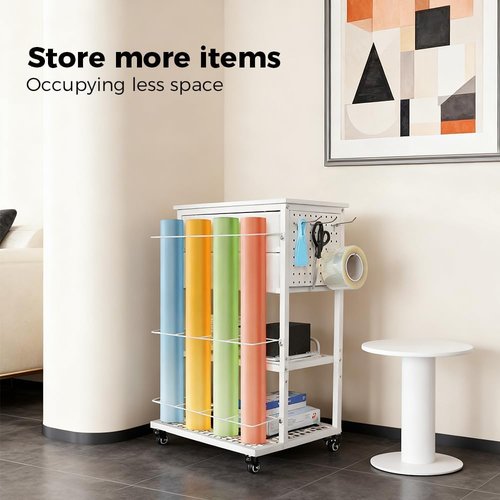 Christmas Wrapping Paper Organizer - Heavy-Duty Storage Cart with 2 Fabric Drawers for Ribbons & Crafts