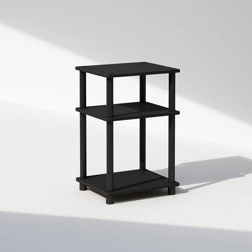 Furinno 3-Tier Open Storage Nightstand - Durable Plastic Poles | Americano/Black Finish