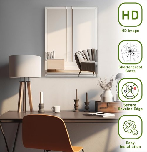 FARMER Rectangle Frameless Mirror, 22x30 inch Rectangle Mirror with 1" Beveled Edge, Beveled Bathroom Mirror for Wall, Vanity, Bedroom, Living Room