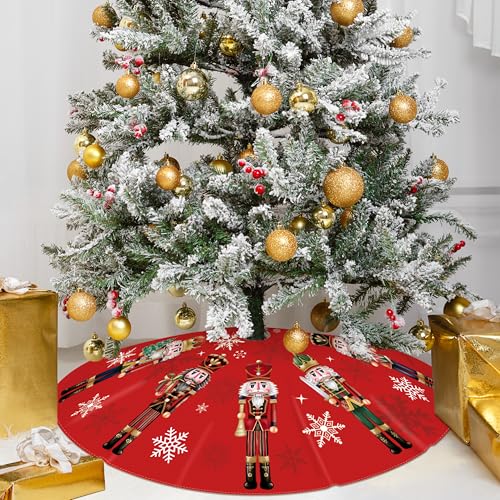 48-Inch Nutcracker Christmas Tree Skirt - Red Holiday Decor