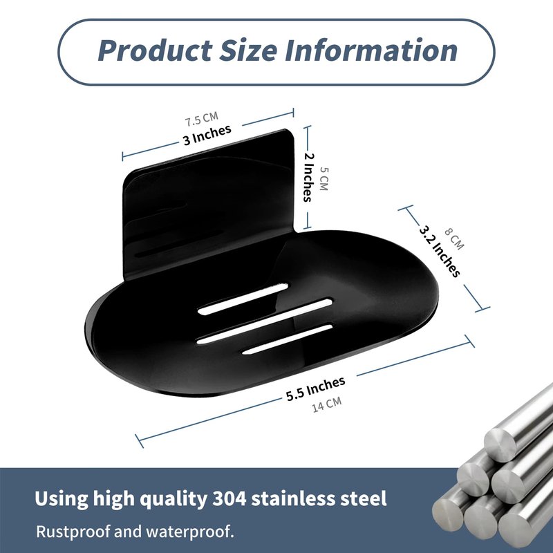 Rise age Soap Holders for Shower, Adhesive Shower Soap Holder, Stainless Steel Black Soap Bar Holder, No Drilled Soap Dishes for Wall, Bathroom, Kitchen Sink (Matte Black 2 Pcs)