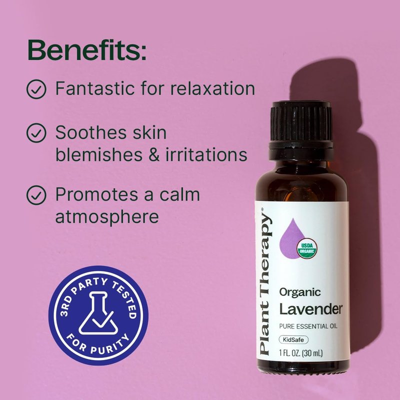Plant Therapy Organic Lavender Essential Oil 100% Pure, USDA Certified Organic, Undiluted, Natural Aromatherapy for Diffusion & Topical Use, For Skin, Hair, Relaxation, Premium Therapeutic Grade 30 mL