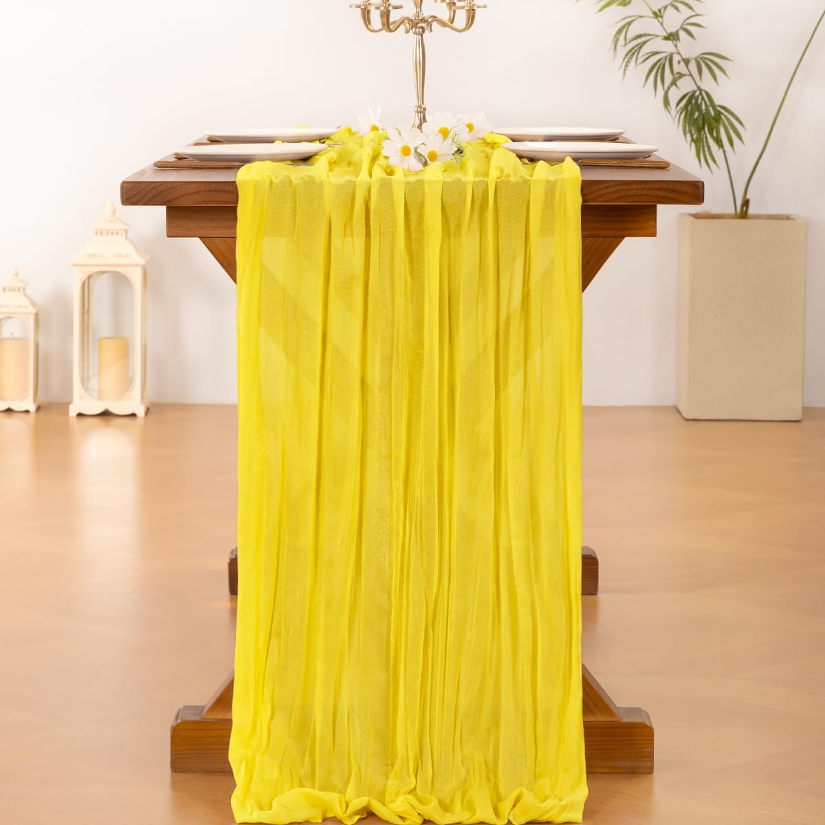 **Socomi Yellow Cheesecloth Table Runner - 120 Inch Rustic Boho Decor for Weddings, Parties & Events**