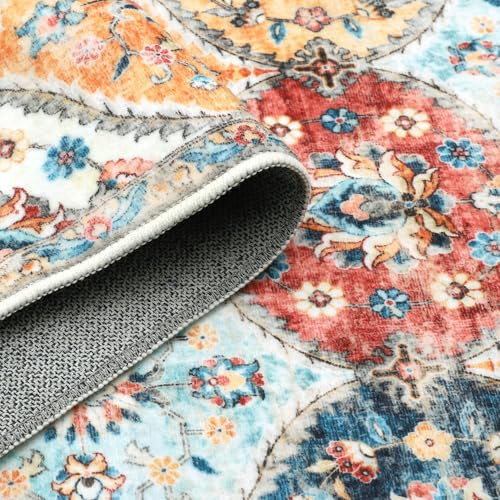 Orange 2x6 Non-Slip Hallway Runner Rug - Washable Low Pile Floor Mat