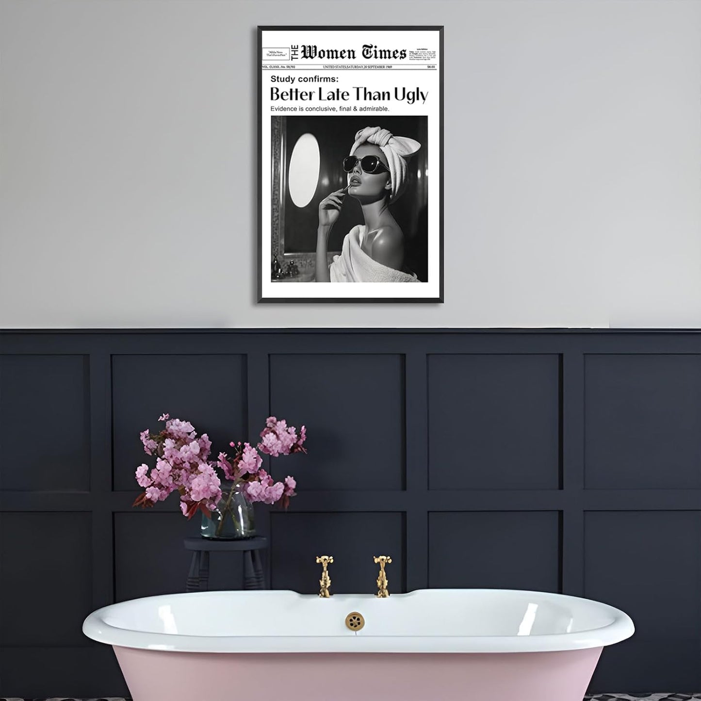 ADRHGCY Retro Canvas Wall Art - Better Late Than Ugly Black & White Poster | 12x16in Unframed Decor