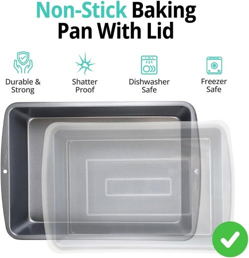 9x13 Inch Nonstick Baking Pan with Lid | Durable Covered Cake Pan for Brownies, Lasagna