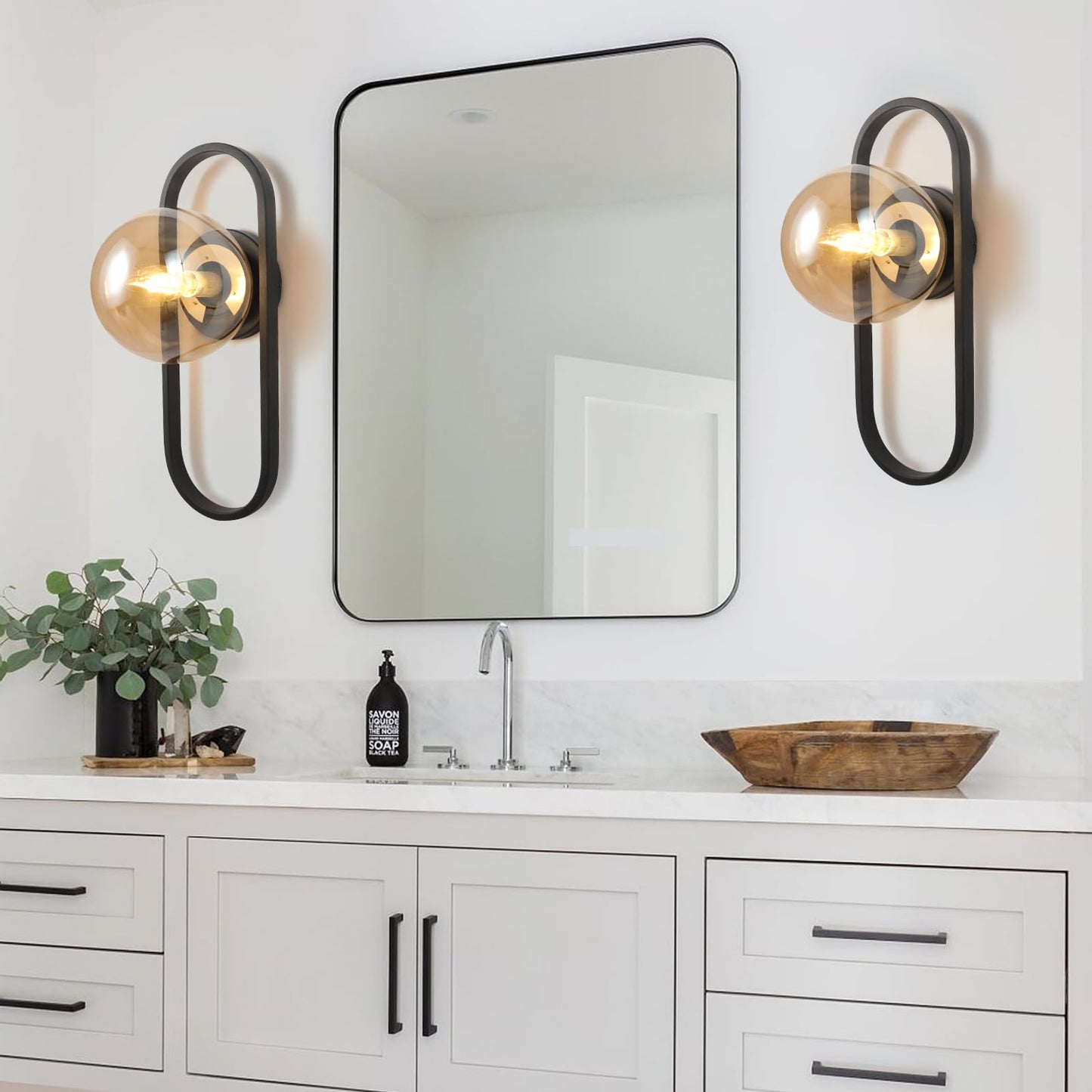 Wall Sconces Set of Two Matte Black Wall Lamp Sconces Wall Lighting with Grey Globe Glass Shade Wall Lights Sconces Wall Decor Set of 2 Wall Lights for Living Room Wall Lamps for Bedrooms Set of 2