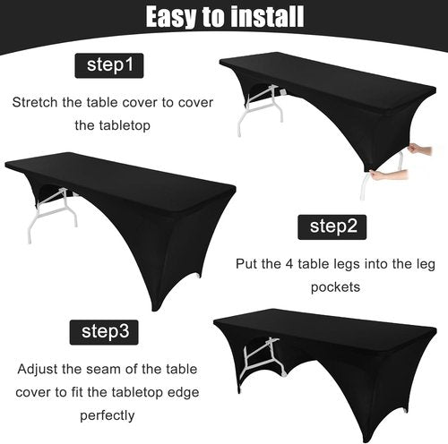 Fivenl 2 Pack Spandex Tablecloths - Black Stretch Fitted Covers for 8FT Tables | 96 x 30 Inch, Washable