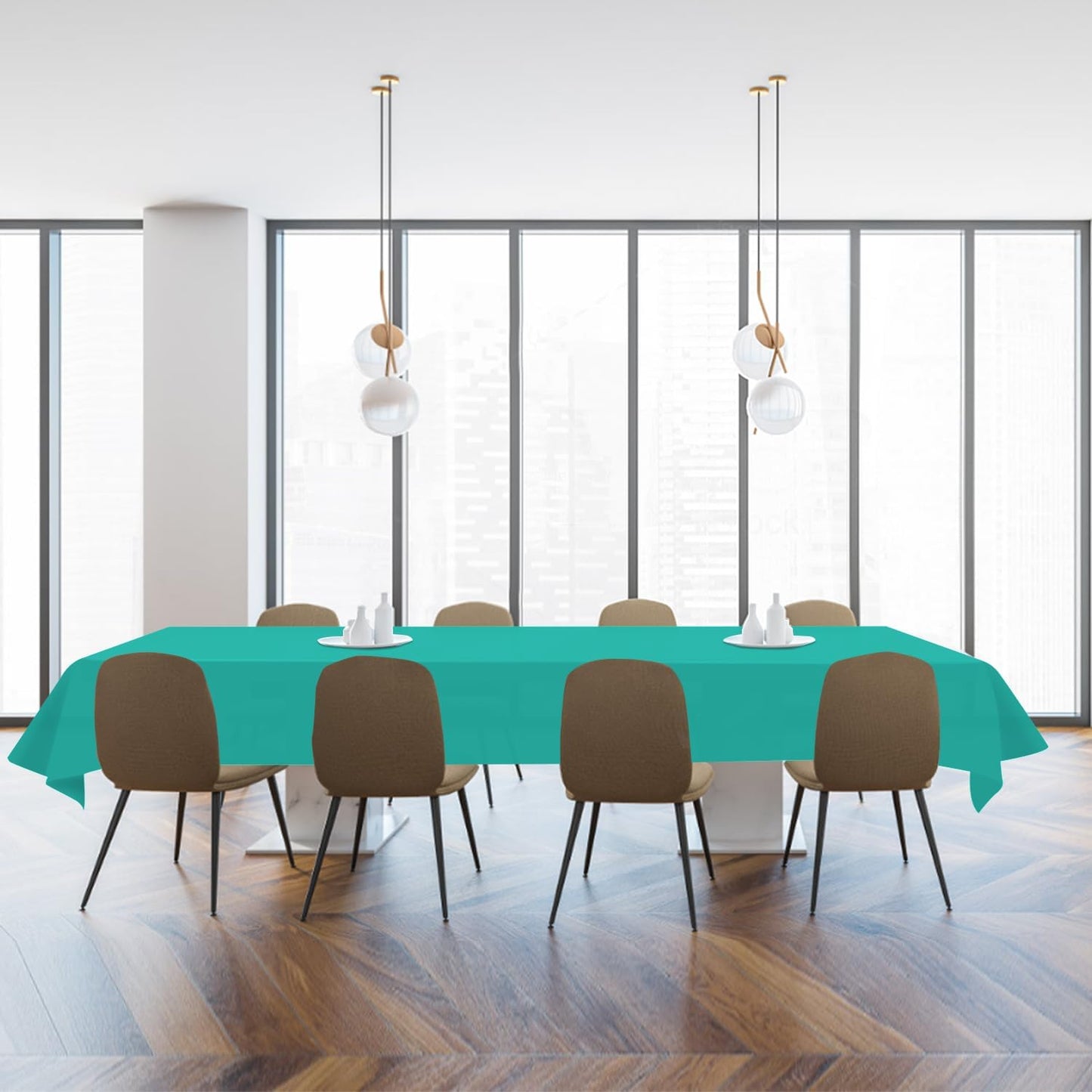 Skiennix Disposable Teal Plastic Tablecloth - Rectangular 54 x 108 Inch Cover for Parties | 3 Pack