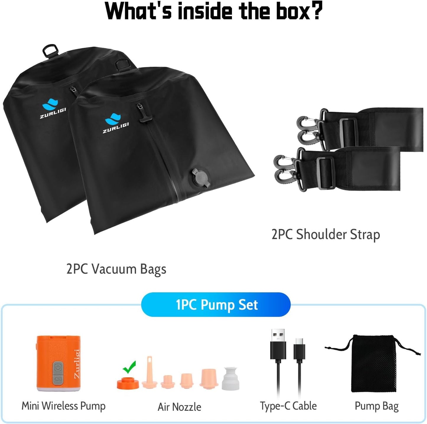 Zurligi Travel Vacuum Bags - IPX8 Waterproof Compression Bags with Mini Pump | 39L, 2-Pack, Black