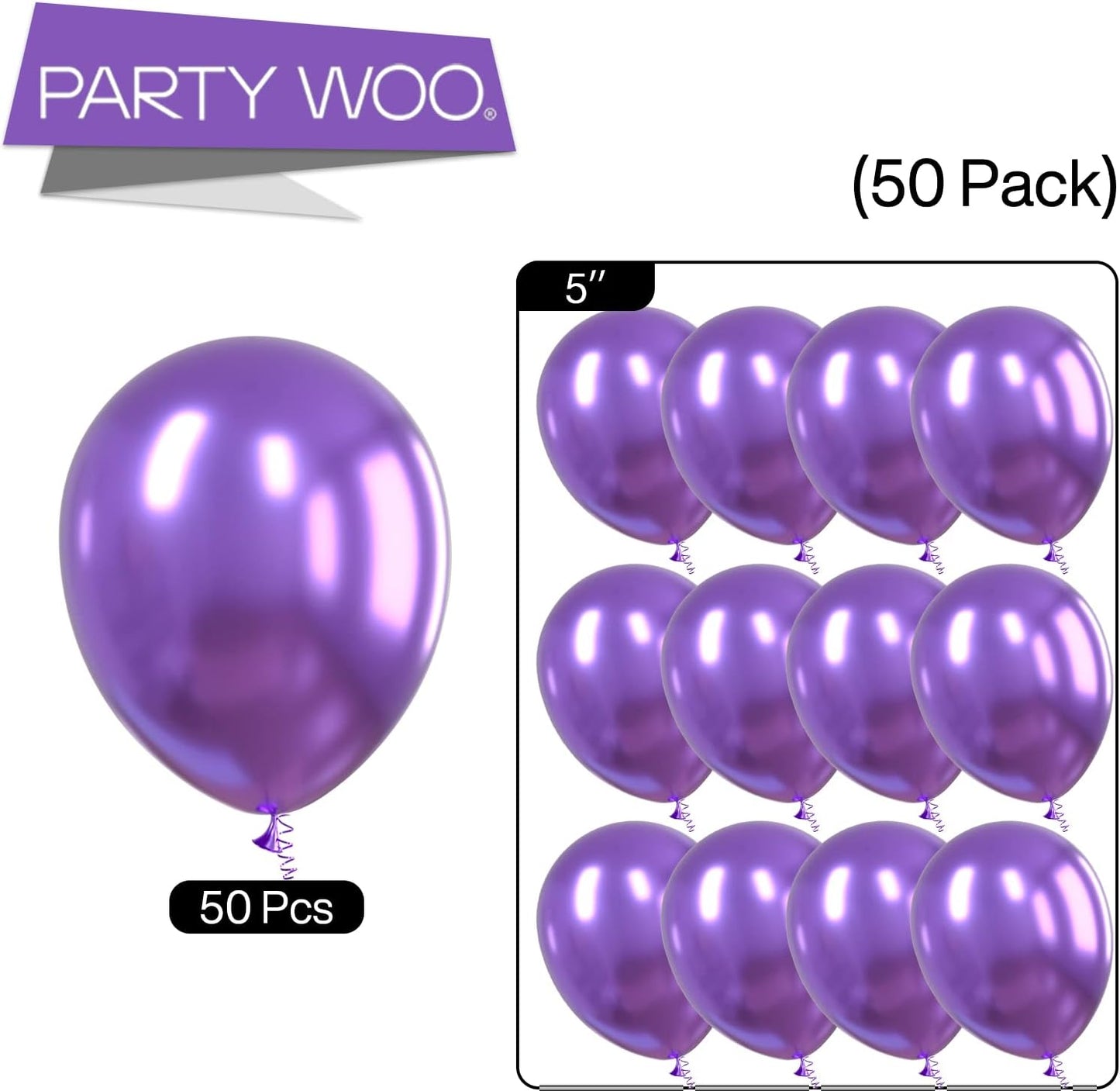 PartyWoo Metallic Purple Balloons - 50 Pcs Mini Chrome Latex for Weddings, Graduations & Parties