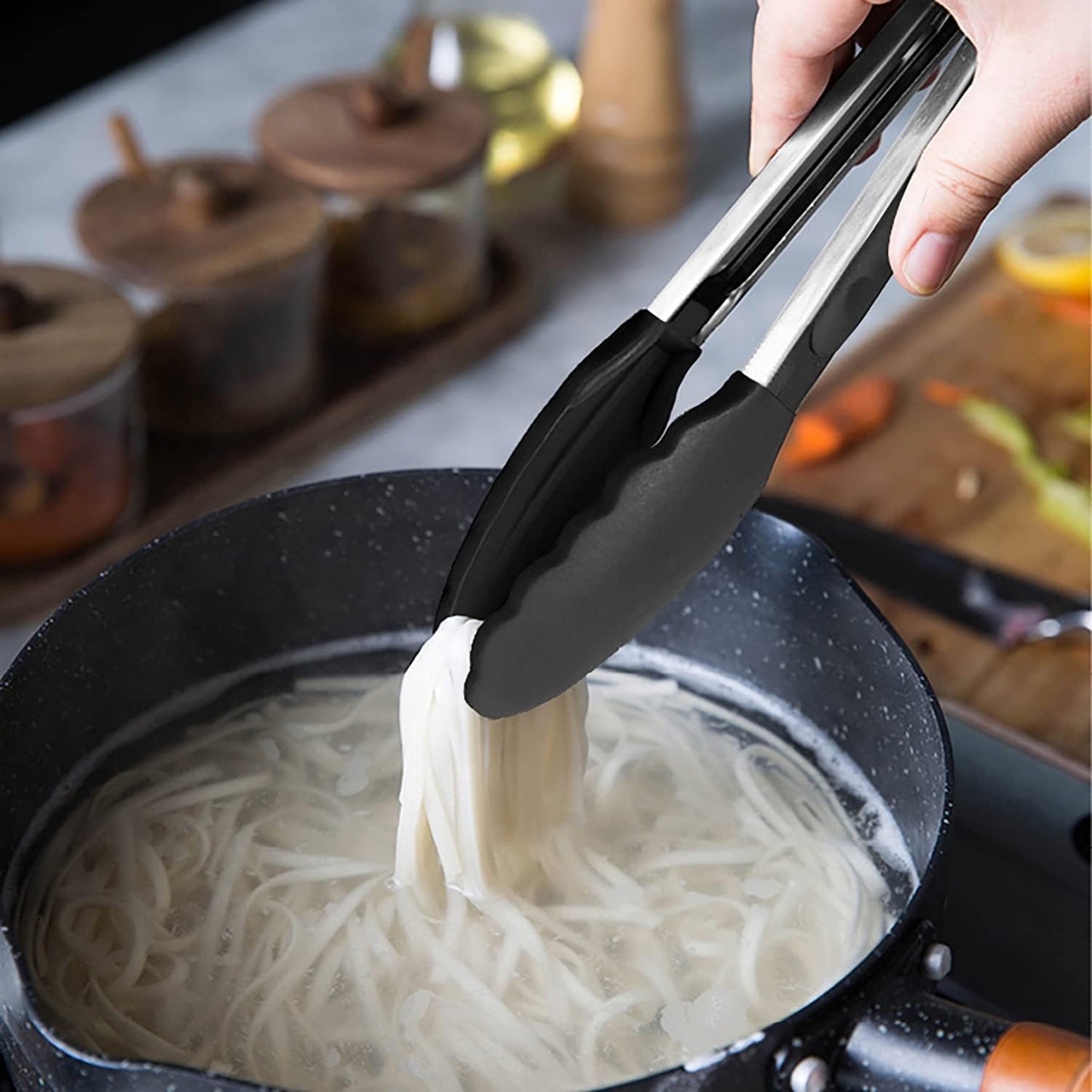 Skiennix 7-Inch Mini Silicone Tongs - Set of 3 in Black, Gray, and White for Easy Serving