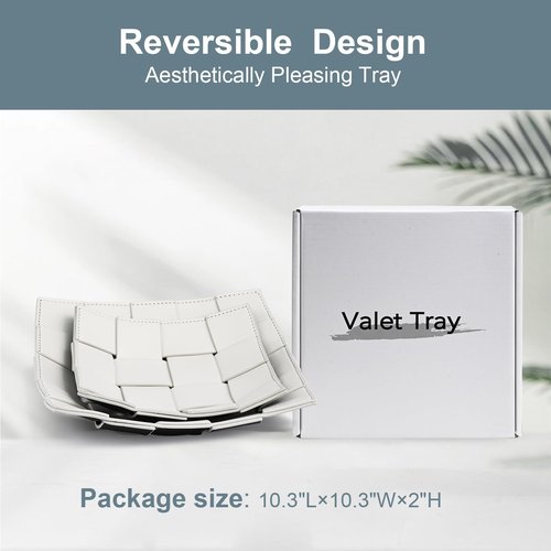 2 Pack PU Leather Valet Tray for Men, Key Holder Bowl for Entryway Table Catchall Storage Organizer EDC Dump Tray for Wallet, Keys, Coins - Large+Small, 9.8" L x 9.8" W x 2" H/7.1" D x 7.1" W x 2" H