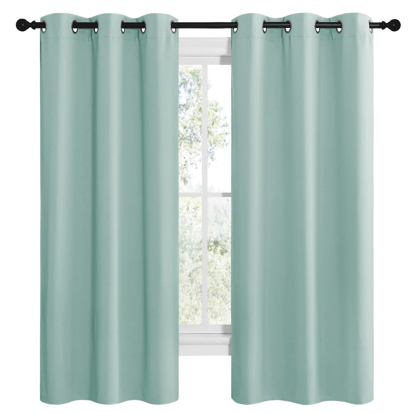 NICETOWN Aqua Blue Room Darkening Curtains for Kitchen, Window Treatment Thermal Insulated Solid Grommet Room Darkening Curtains/Drapes for Bedroom (Set of 2, 42 inches Wide by 68 inches Long)