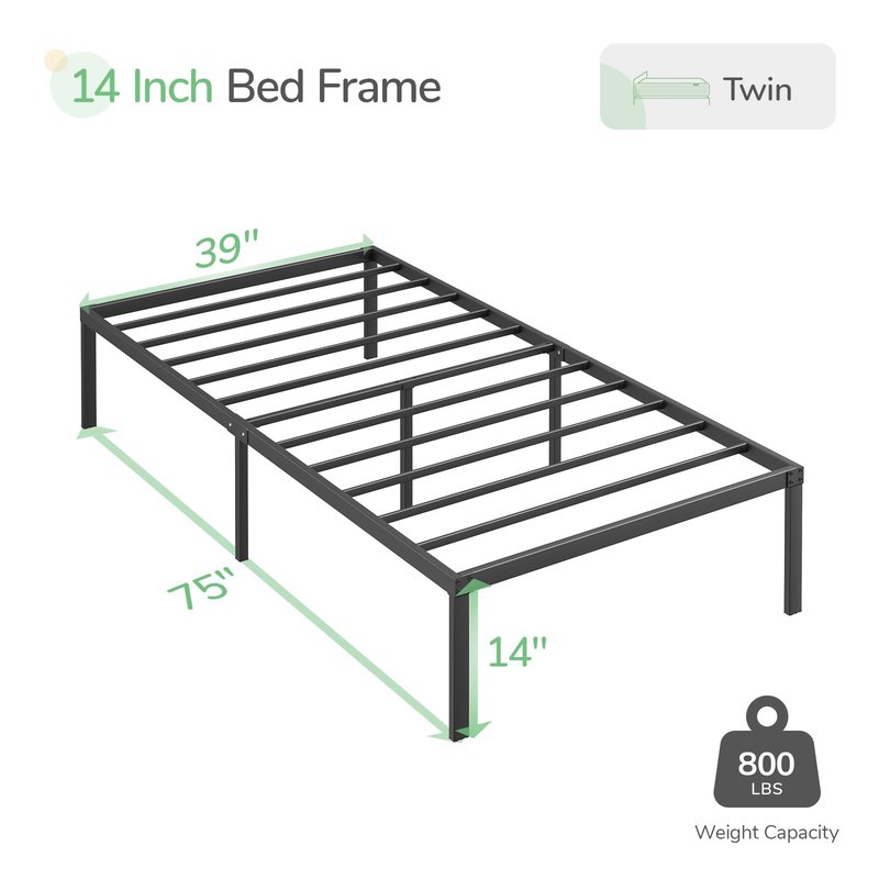 Novilla Twin Bed Frame, 14 Inch Metal Platform Bed Frame Twin Size No Box Spring Needed, Heavy Duty Steel Slat Support, Easy Assembly