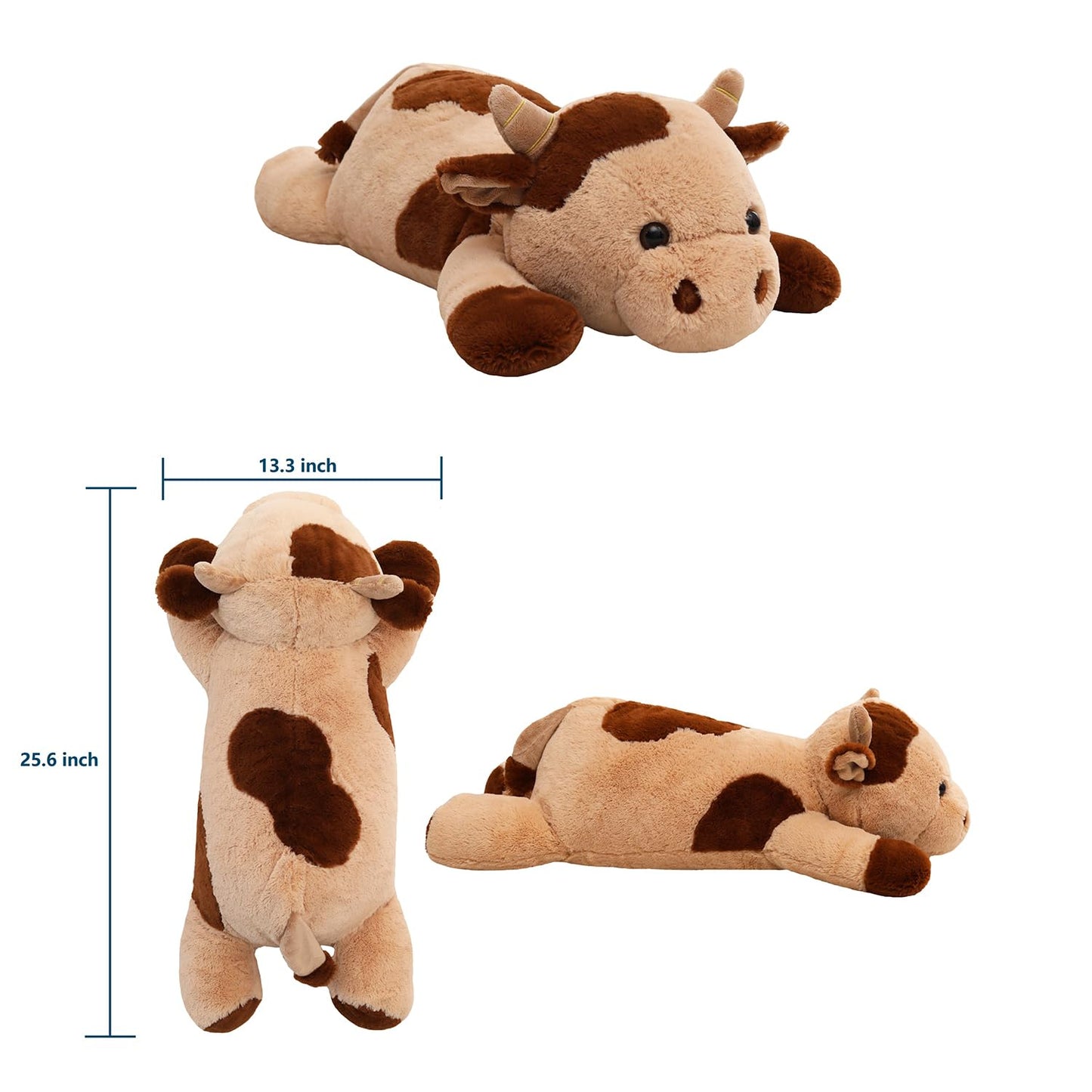 YESGIRL 25.6 inch 5 lbs Cow Weighted Stuffed Animals, Large Weighted Plush Animal, Cute Plush Toy Pillow, Soft Kawaii Plushie Gifts for Adults, Kids, Boys and Girls