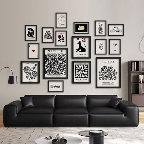 Anerza 16 PCS Black and White Matisse Abstract Wall Art Decor | Minimalist Gallery Prints for Bedroom & Living Room