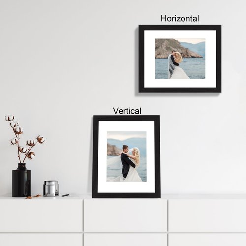 iRahmen 11x14 Picture Frame Set of 4 with Tempered Glass, Black Frame Display 8x10 Picture with Mat or 11 x 14 Without Mat, Rustic Wood Photo Frames for Horizontal or Vertical Wall Mounting