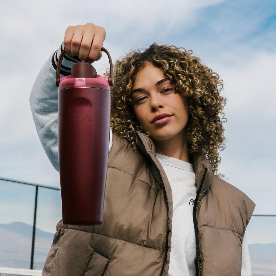 Owala FreeSip Sway Water Bottle - Insulated Stainless Steel, 30oz, Two-Way Spout, Black Cherry