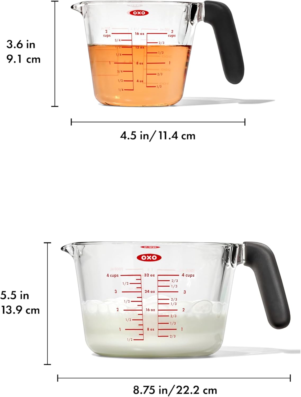 OXO Good Grips Glass Measuring Cup Set - 2-Cup & 4-Cup Sizes for Accurate Measurements