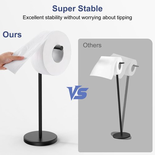 Matte Black Toilet Paper Holder Stand - Free Standing Stainless Steel Design | Holds 4 Rolls, 22.2" H