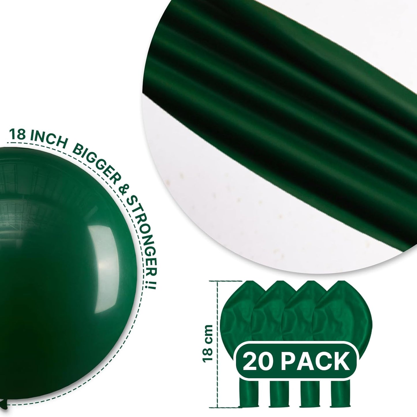 PartyWoo Dark Green Balloons - 20pcs 18-Inch Emerald Forest Green for Weddings & Celebrations