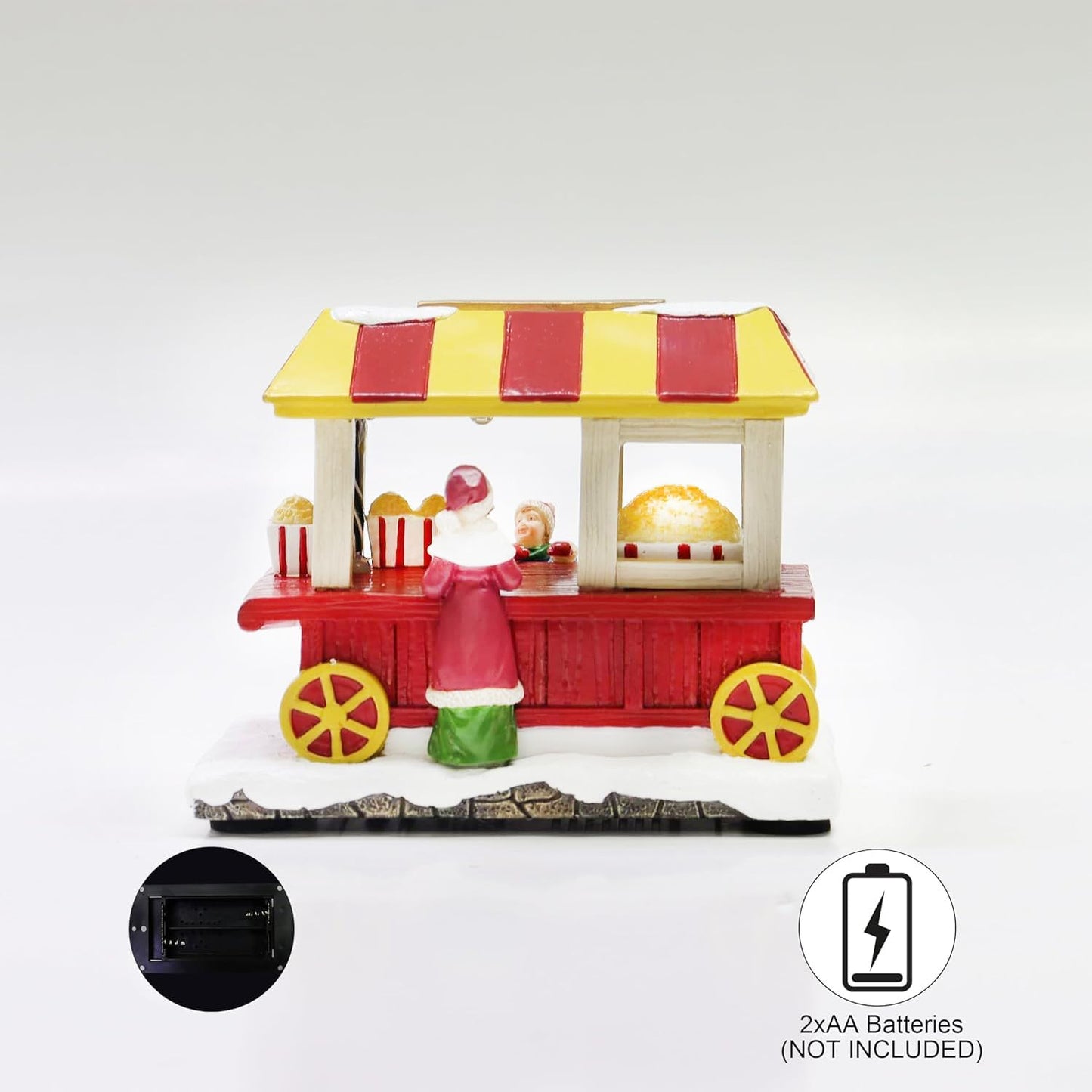Moments In Time Popcorn Wagon | LED Lighted Festive Vendor Cart - Handcrafted Holiday Decoration