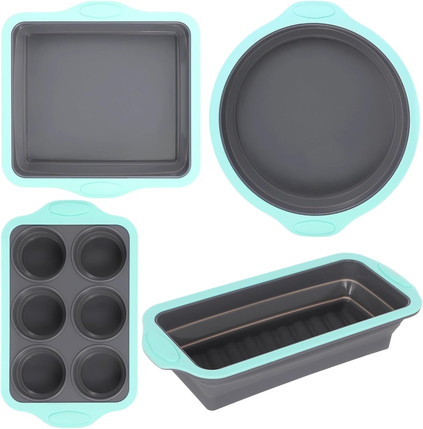 Skiennix Silicone Baking Pan Set - 4PCS Nonstick Kitchen Bakeware with Grip Handles & Metal Frame