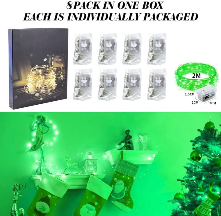 ZGWJ Fairy Lights - 8 Pack Battery Operated 7ft Mini LED String Lights | Silver Wire, 3 Modes for Parties & Decor