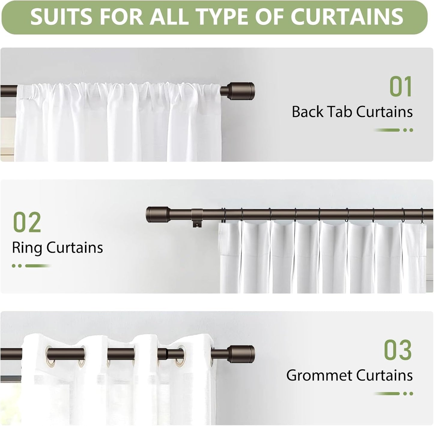 Skiennix Adjustable Curtain Rods - 5/8” Diameter, 30-45 Inch for Small Windows - Bronze Finish with Brackets
