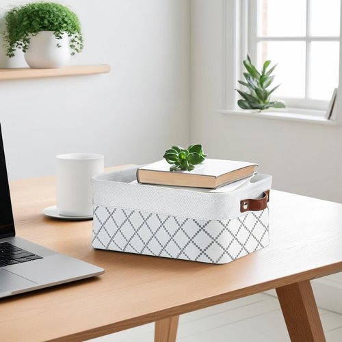 DECOMOMO Small Storage Baskets - Organize Your Closet with Stylish White Check Design | 6 Pack