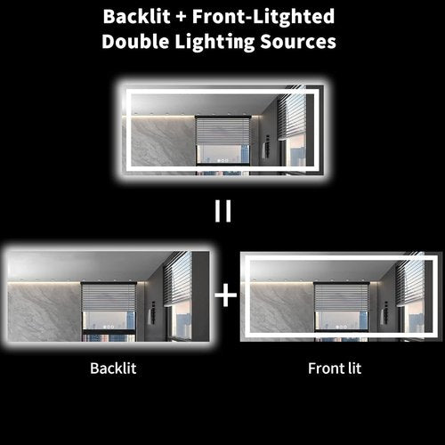 LOAAO LED Bathroom Mirror - 72x32 Inch, Dimmable, Anti-Fog, Shatter-Proof, Backlit & Front Lit