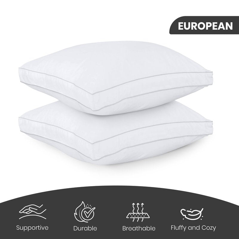 Utopia Bedding Bed Pillows for Sleeping European Size (White), Set of 2, Soft & Fluffy Pillow with Down Alternative Filling, Cooling, Hotel Quality, Gusseted Pillow for Back, Stomach or Side Sleepers