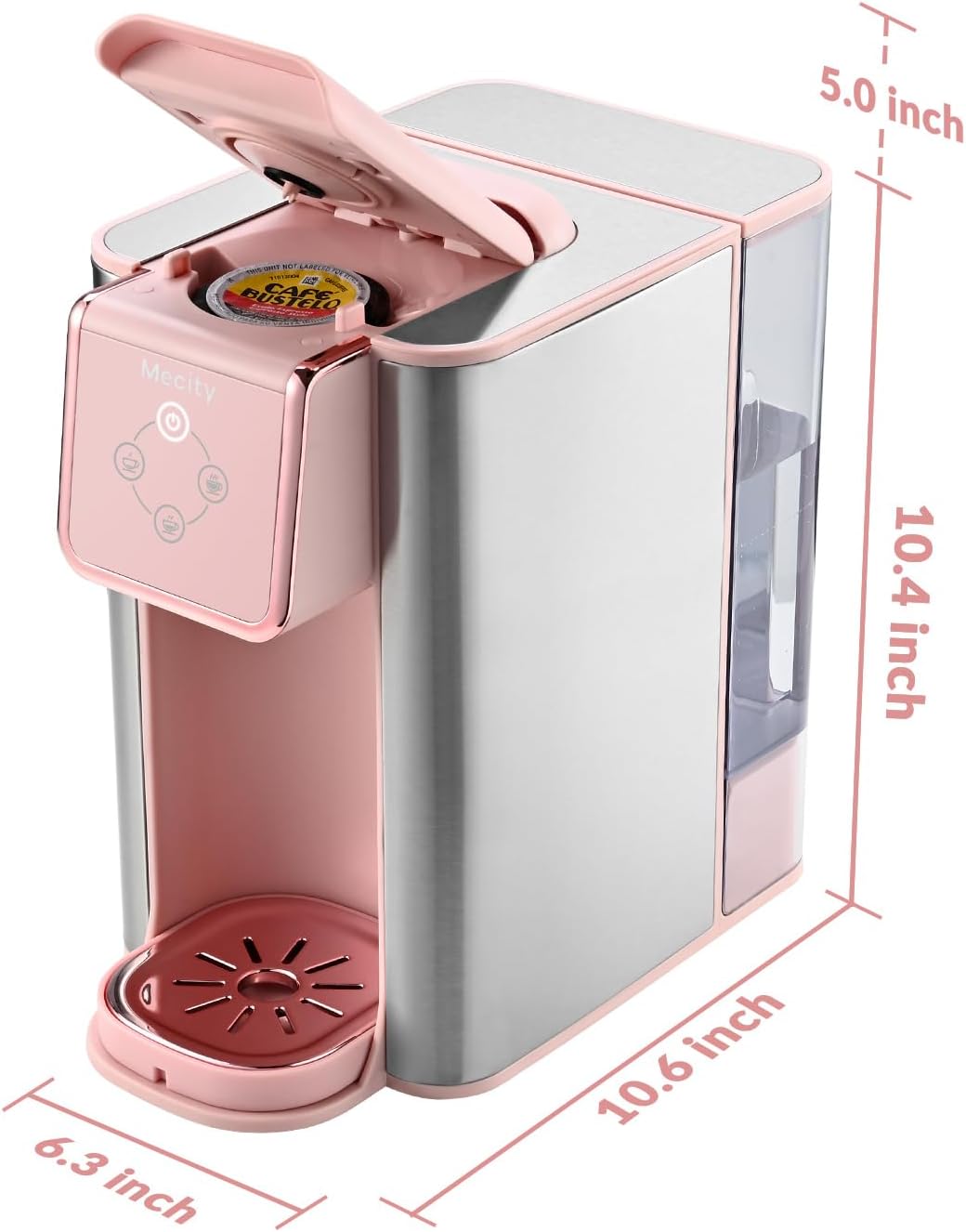 Mecity Coffee Maker - 3-in-1 Single Serve Machine for Ground & Capsule Coffee | 50 Oz Reservoir, Pink