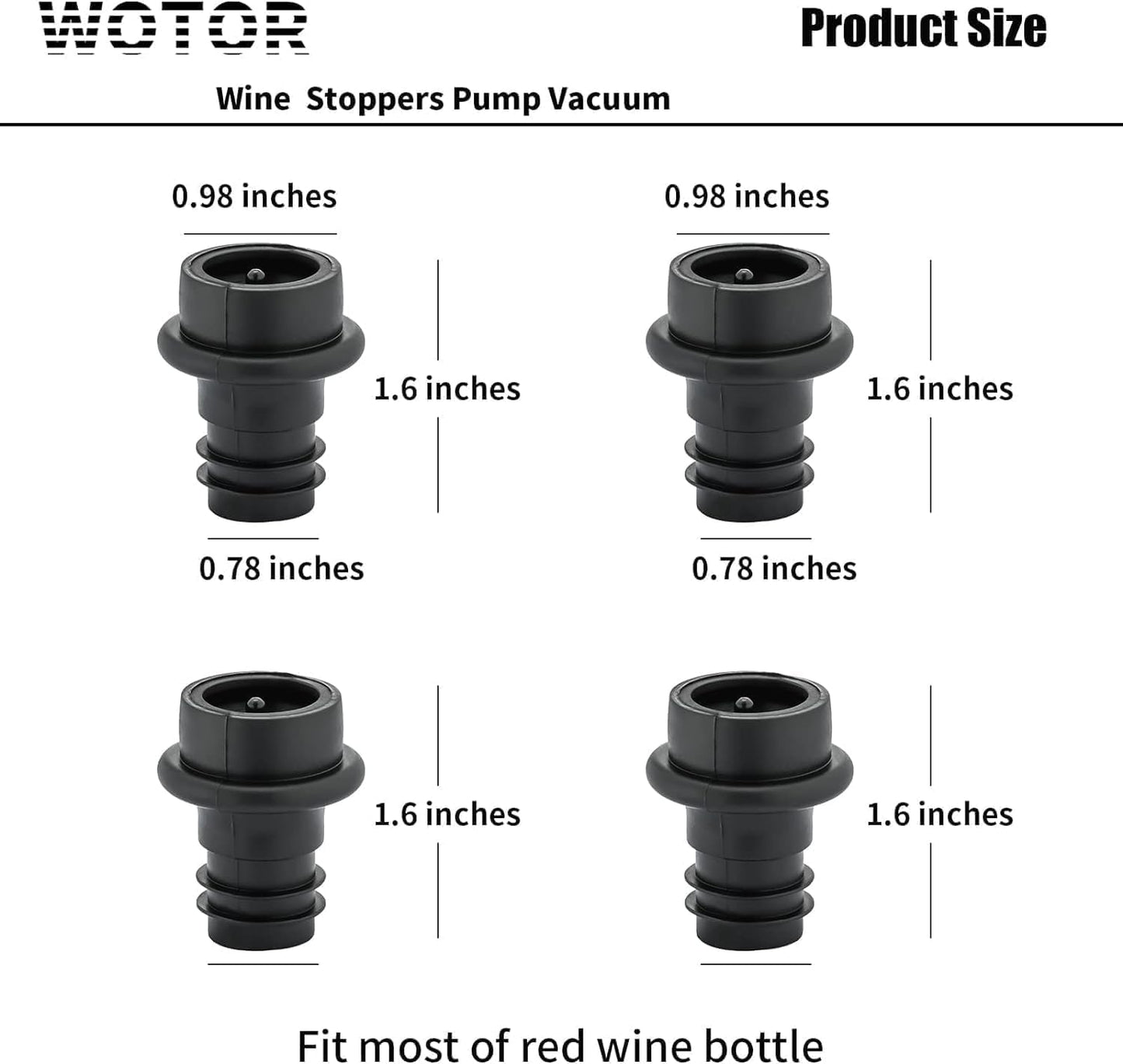 WOTOR Wine Stoppers Vacuum, Wine Saver, Wine Pump Vacuum Stoppers, Wine Preserver, Reusable Bottle Sealer Keeps Wine Fresh (Black, 8 Pieces)